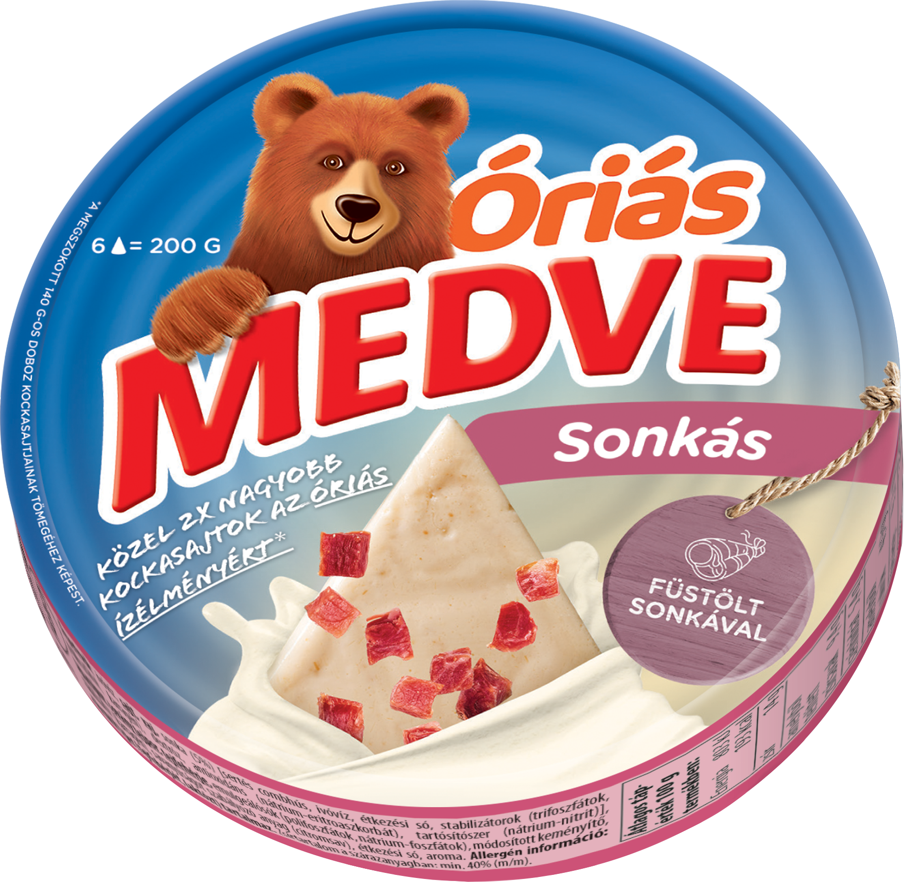 MEDVE ÓRIÁS SONKÁS DOBOZOS 200G kenhető, félzsíros ömlesztett sajt